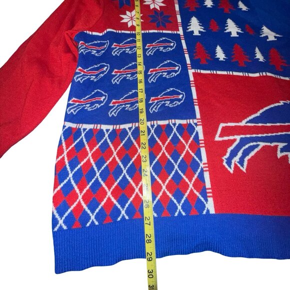 Buffalo Bills Busy Block Snowfall Hand Made Sweater- See Measurement For Size - Picture 4 of 8